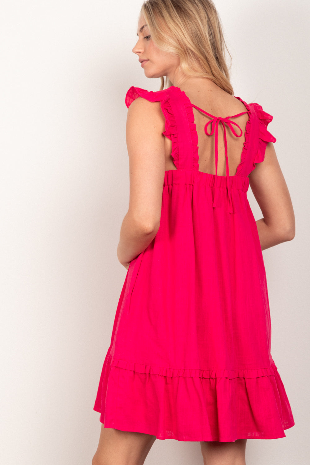 Ruffled Mini Backless Dress - Pink