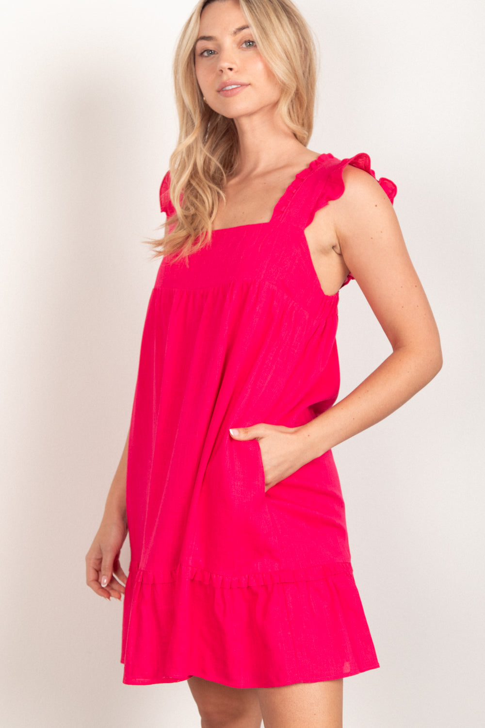 Ruffled Mini Backless Dress - Pink