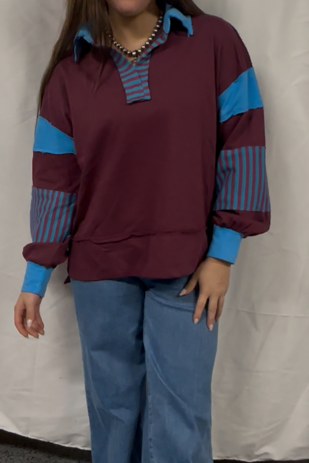 Fabric Mix Match Hi-low Casual Top