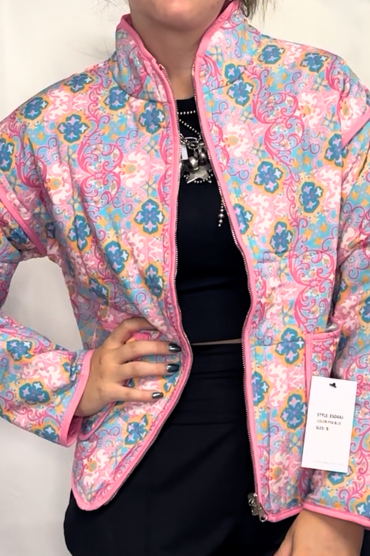 Rayon Challis Floral Reversible Quilted Jacket