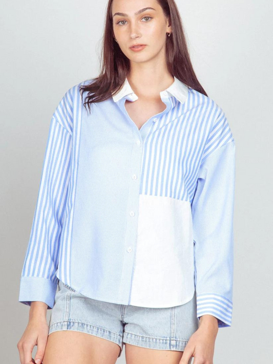 Color Block Striped Button Down