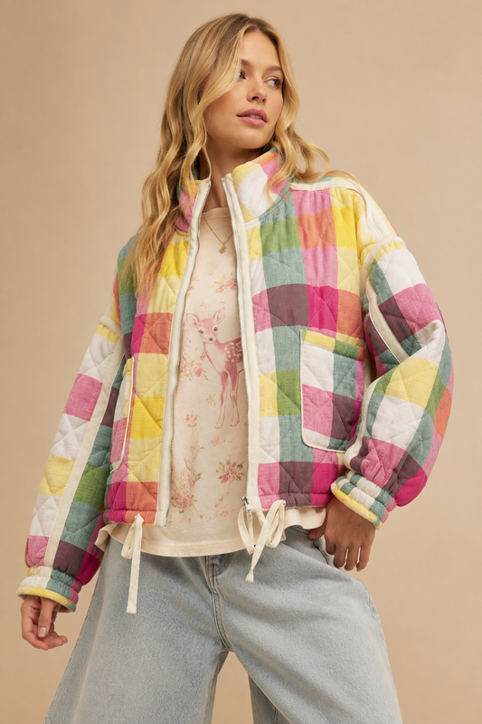 Multi-color Plaid Padded Jacket
