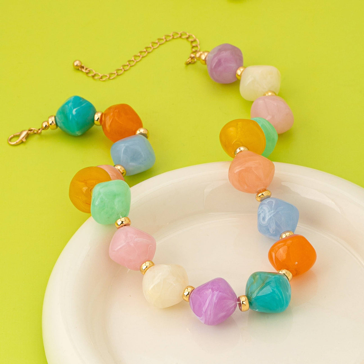 Multicolor Oversized Faceted Pastel Bead Necklace | 80N92990