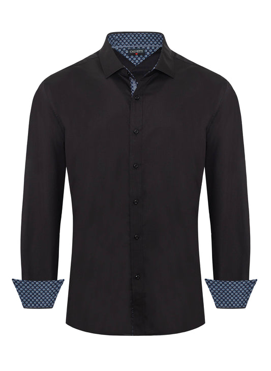 Mens Dress Shirts Wrinkle Free Regular Long Sleeve Shirts - BLACK