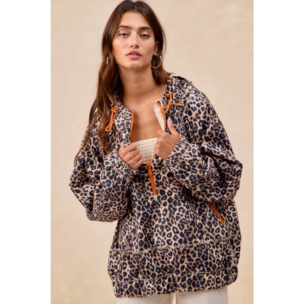 LEOPARD STITCH OVERSIZED BRUSHED TEXTURE JACKET