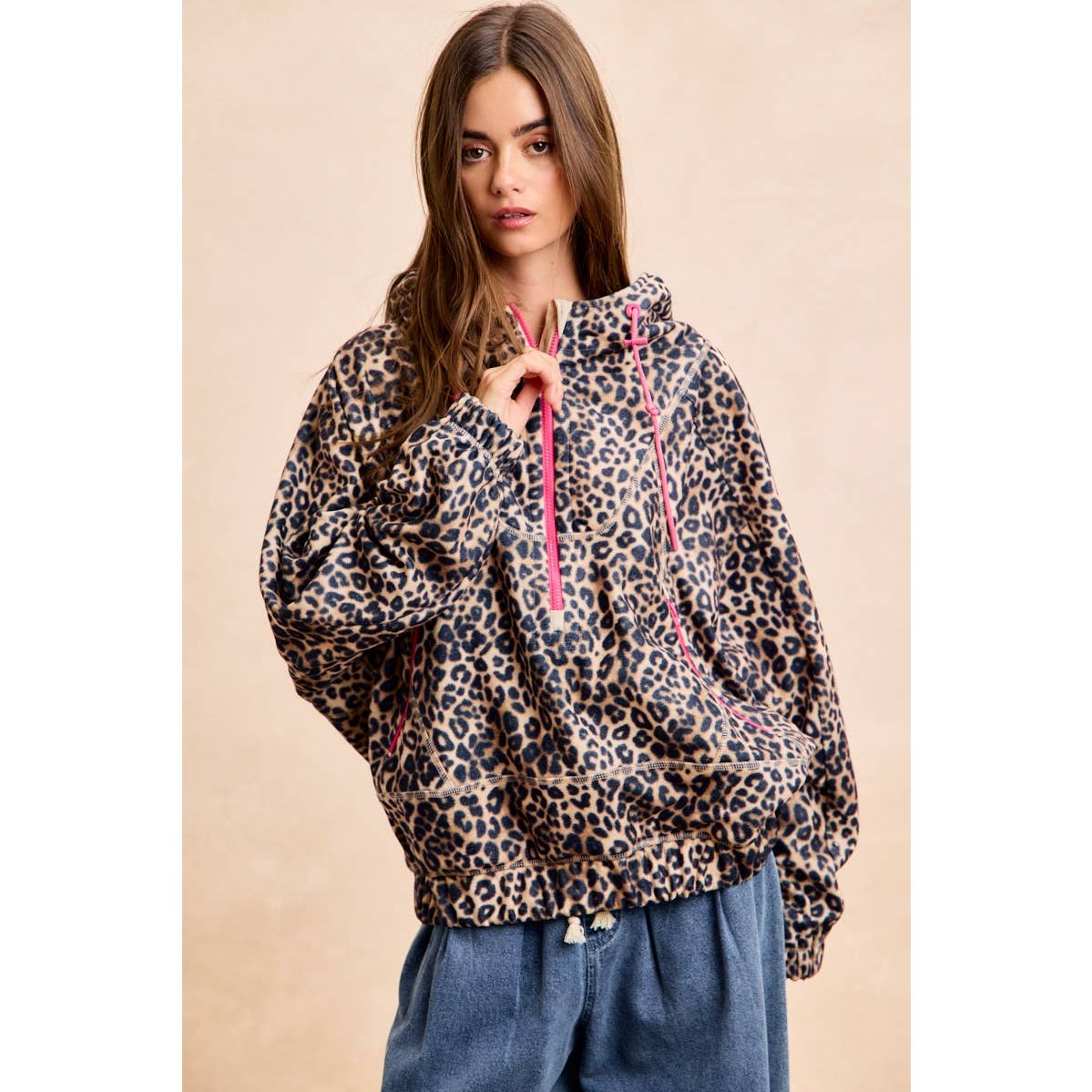 LEOPARD STITCH OVERSIZED BRUSHED TEXTURE JACKET