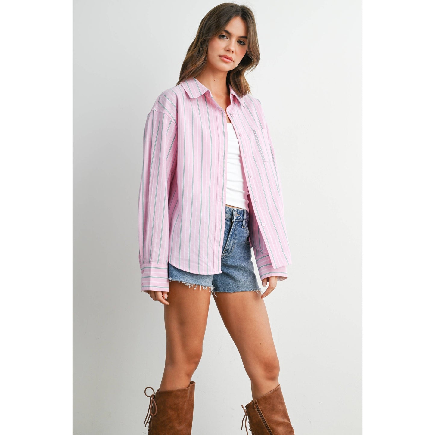 Striped Long-Sleeve Button-Up Shirt - BMT8055