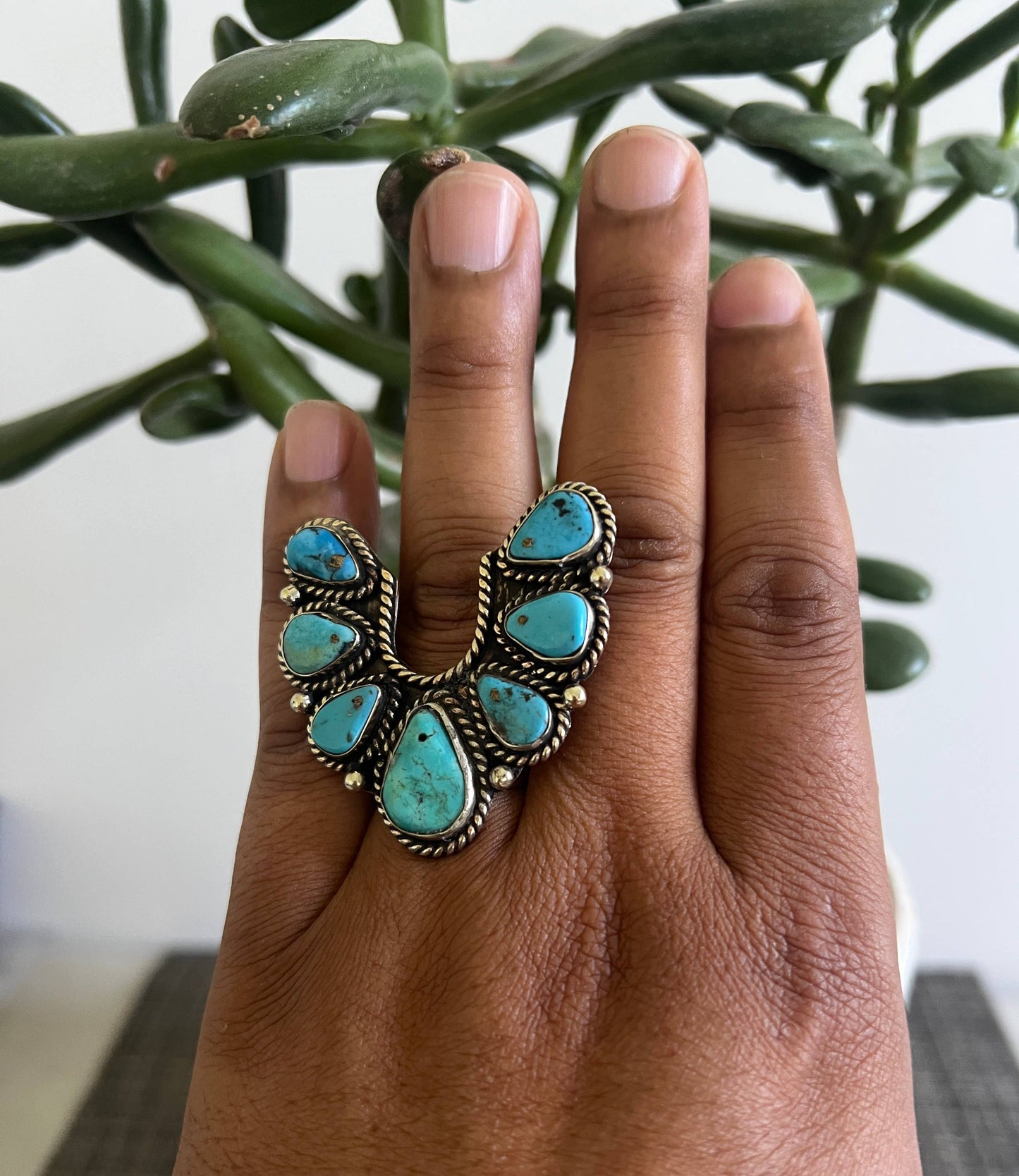 Natural Turquoise adjustable ring, Tibetan silver