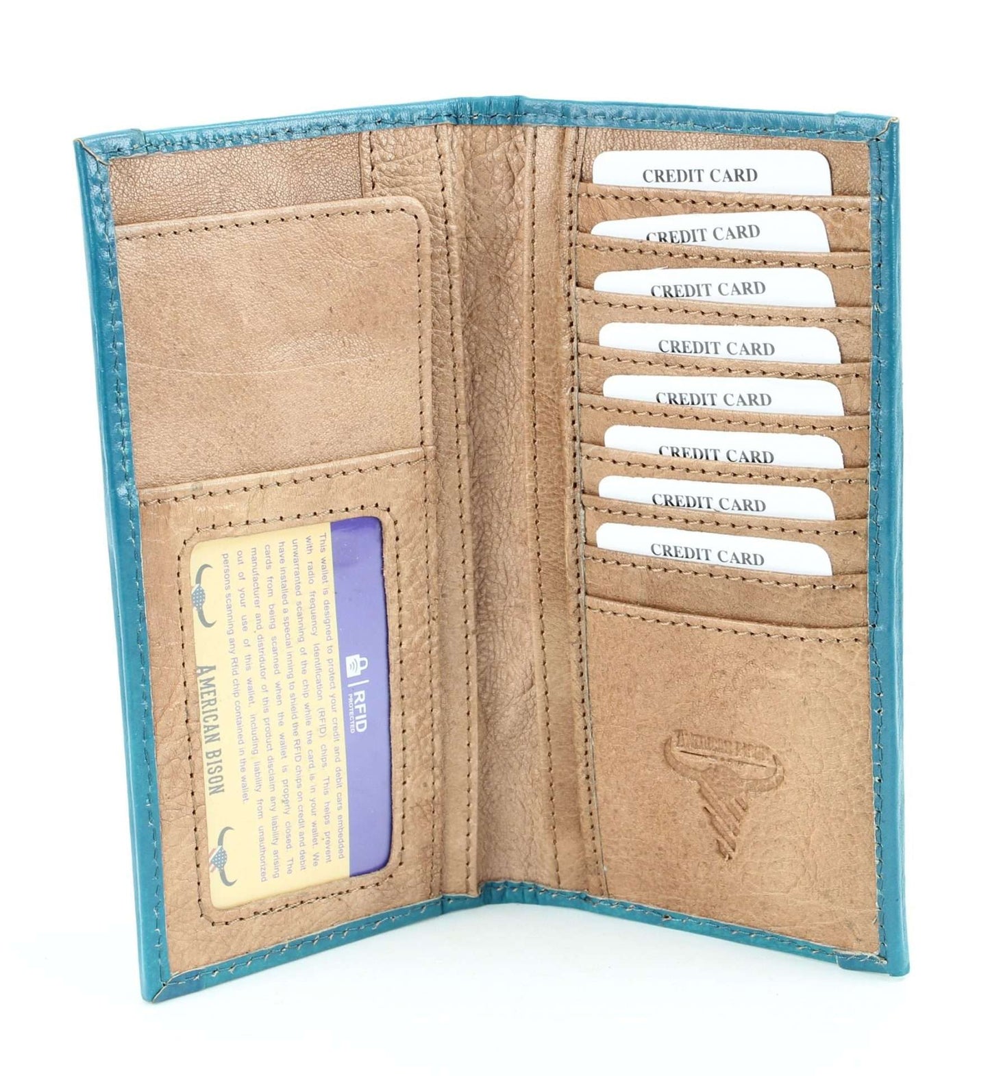 Tan tooled leather wallet with turquoise stone #AB W 07 TAN