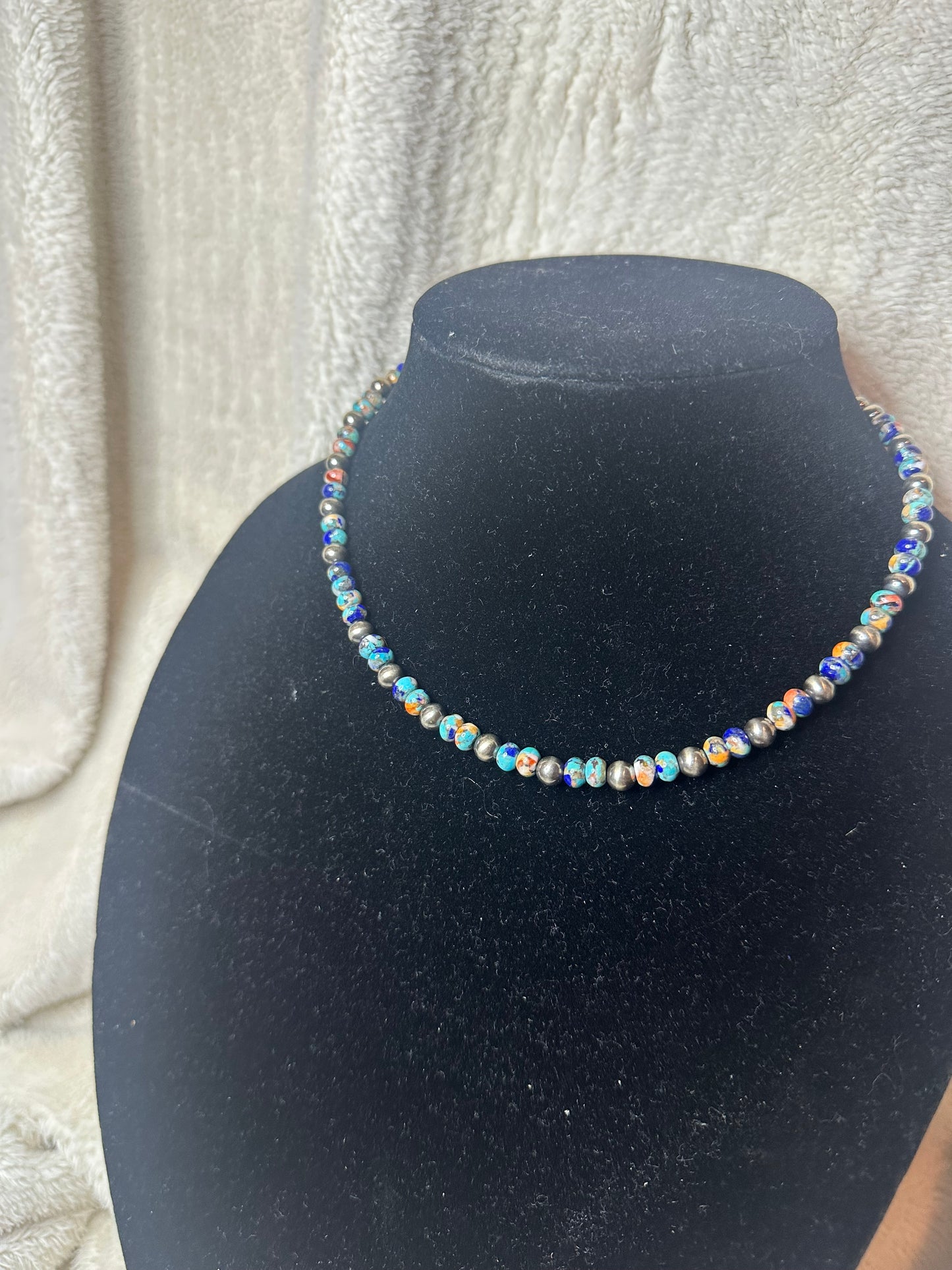 6mm + turquoise spiny oyster necklace