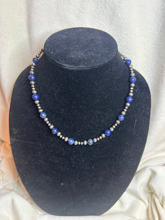 4-8mm graduated sterling silver x blue lapis necklace
