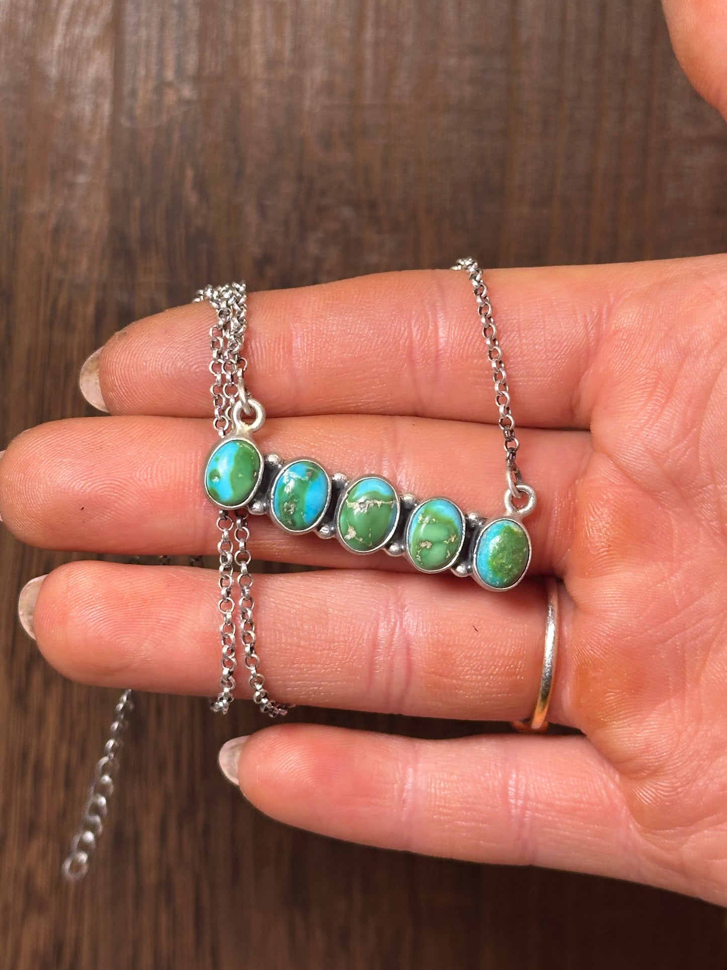 Handmade Sterling Silver & Sonoran Mountain Turquoise Bar Necklace