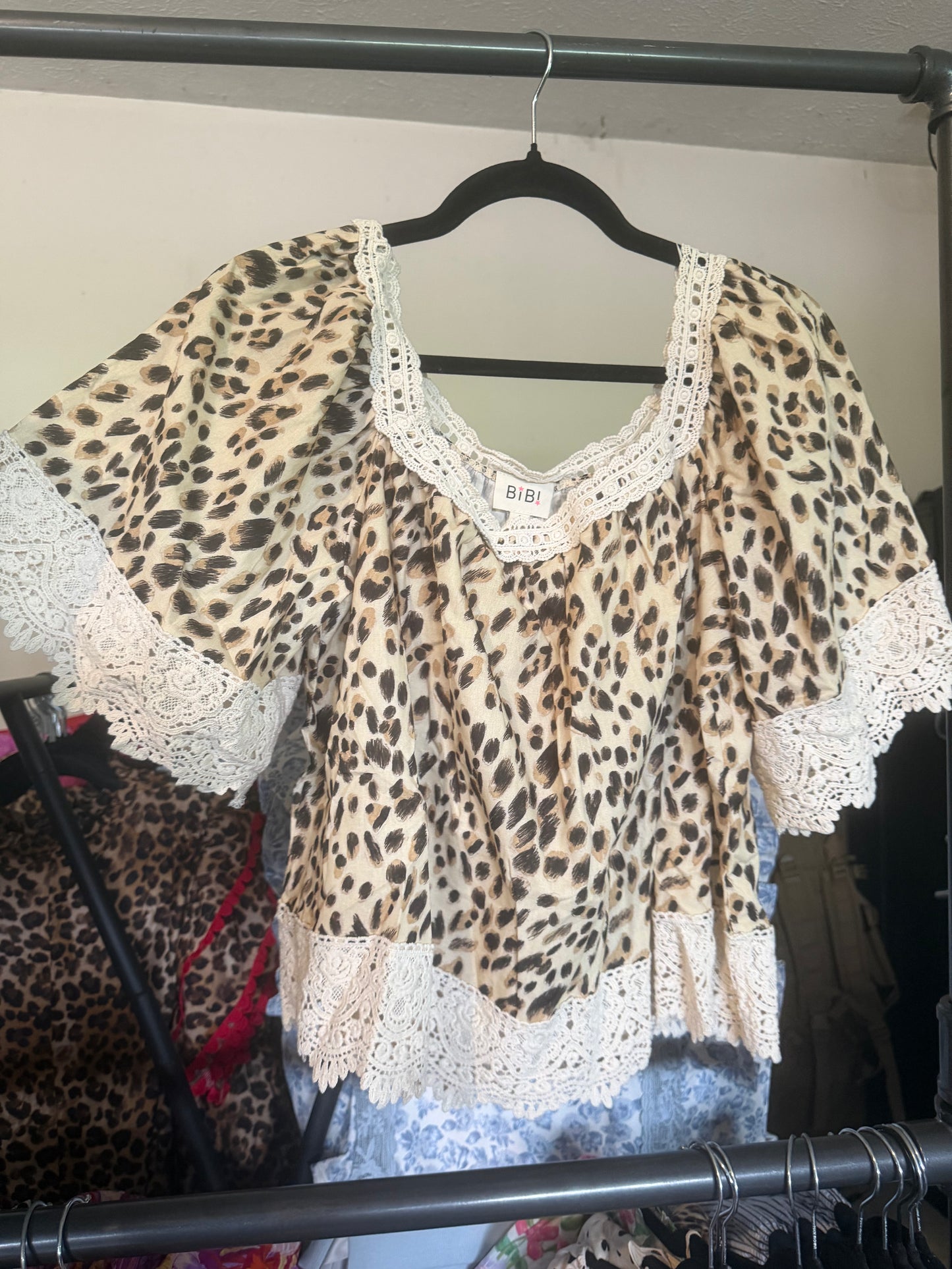 LEOPARD LACE MIX AND MATCH SQUARE NECKLINE TOP