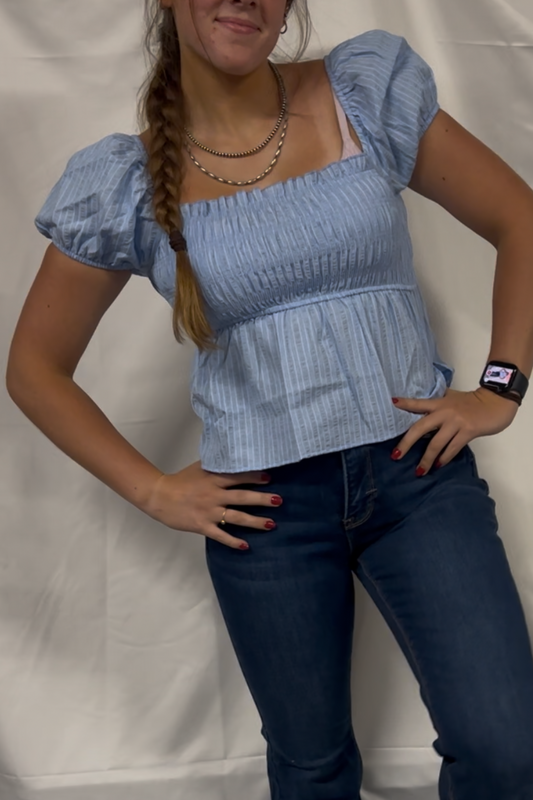 Smocked Stripe peplum Top