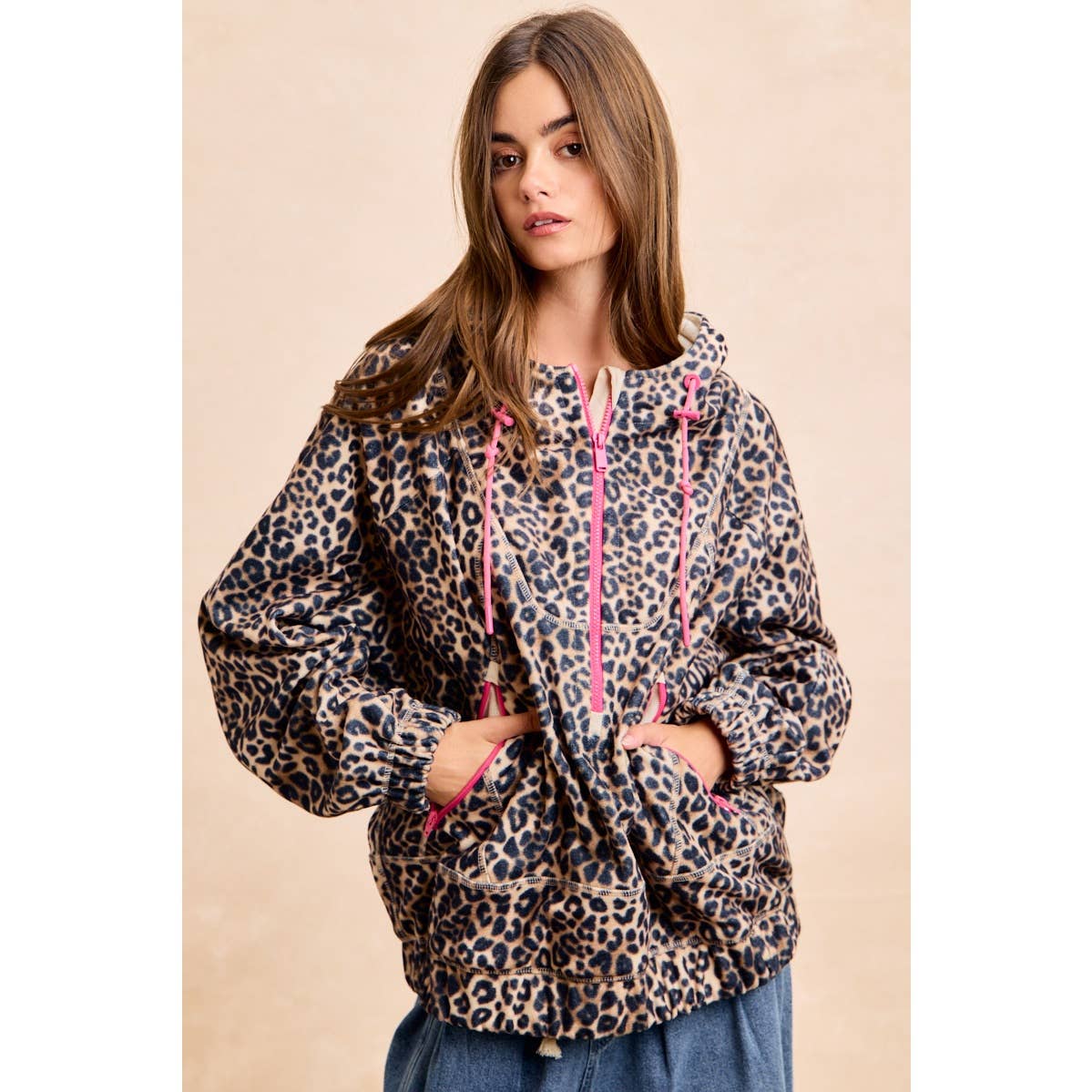 LEOPARD STITCH OVERSIZED BRUSHED TEXTURE JACKET