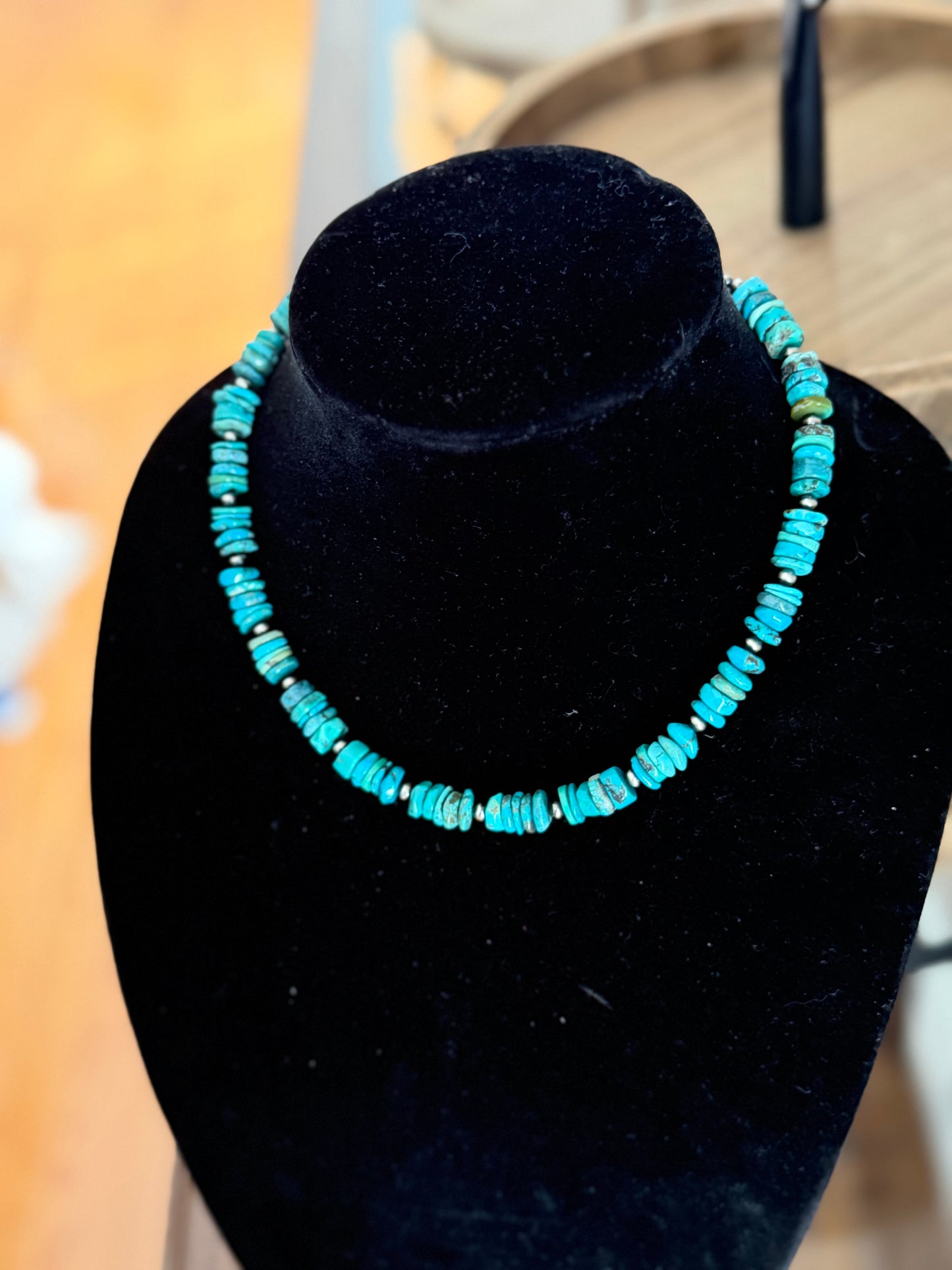 Turquoise stone x 4mm pearl necklace