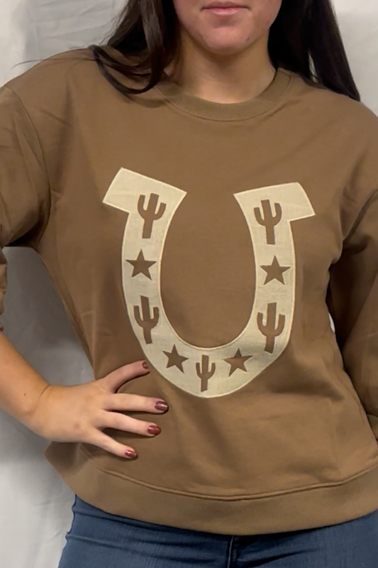 Western Horseshoe Embroidered Casual Top