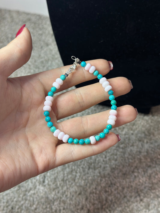 pink conch + turquoise bead bracelet
