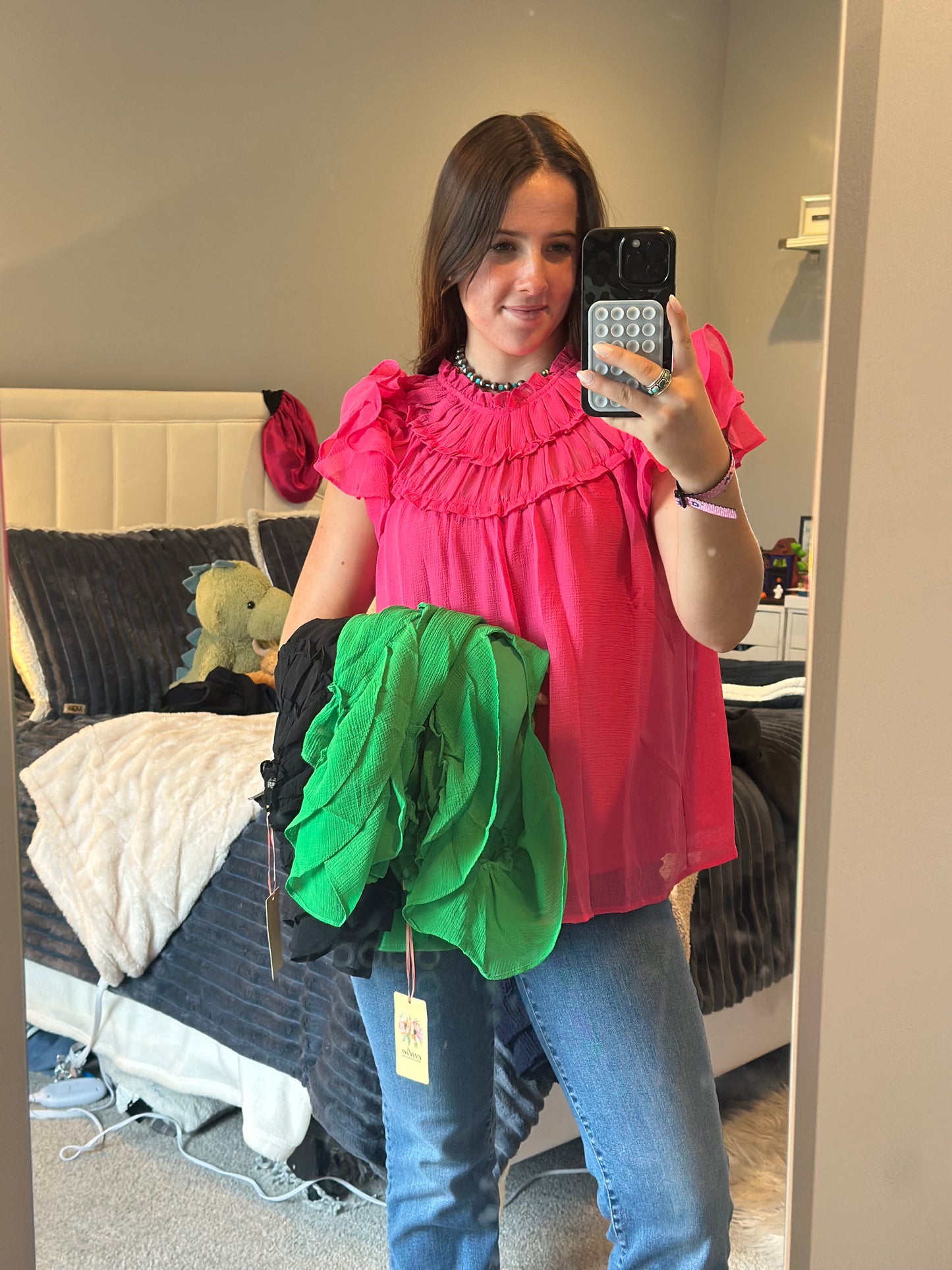 Solid chiffon mock-neck short sleeve top