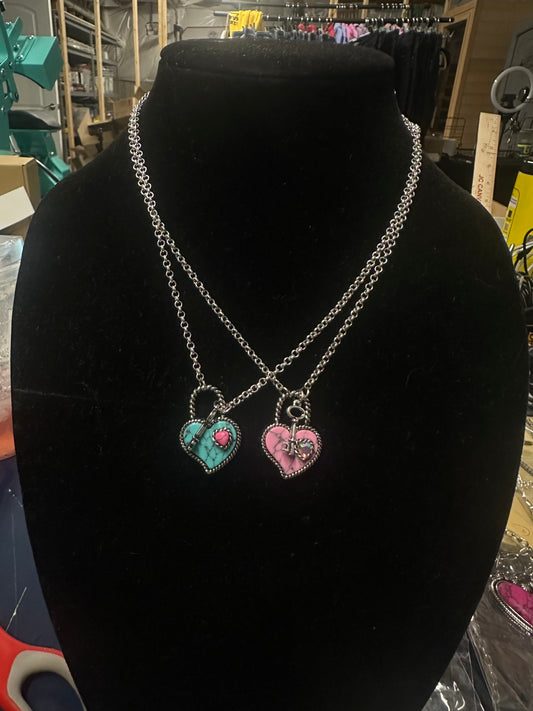 Western Heart Stone Lock Necklace