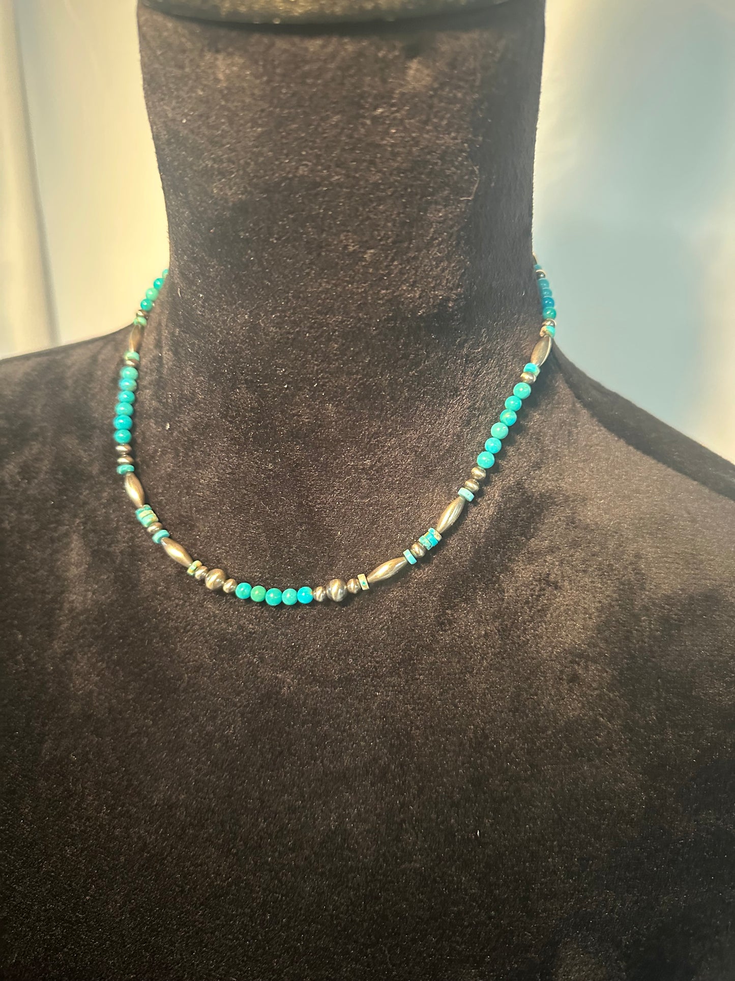 Kingman Turquoise Torpedo Sterling silver pearl Necklace