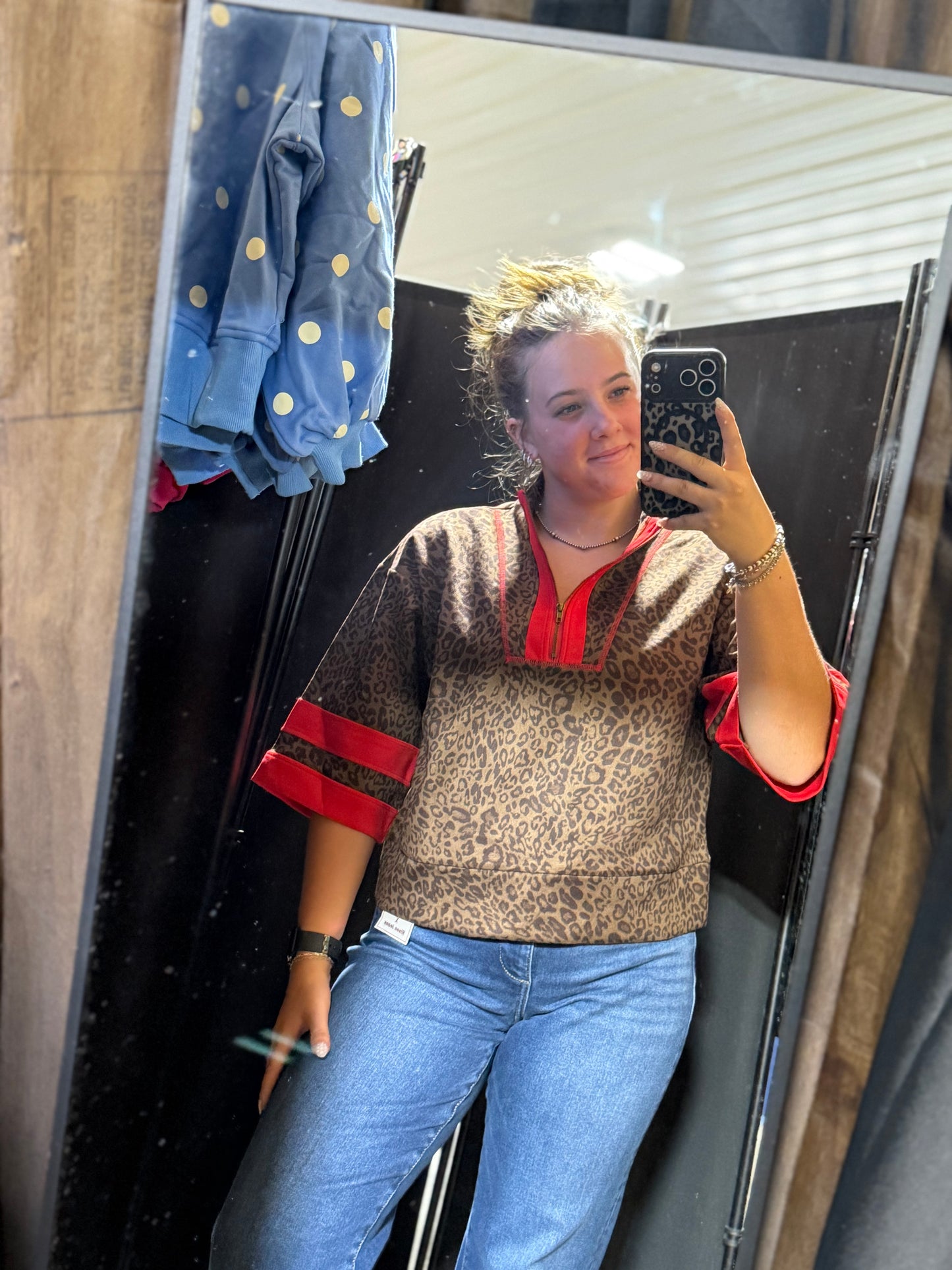 quarter zip leopard top