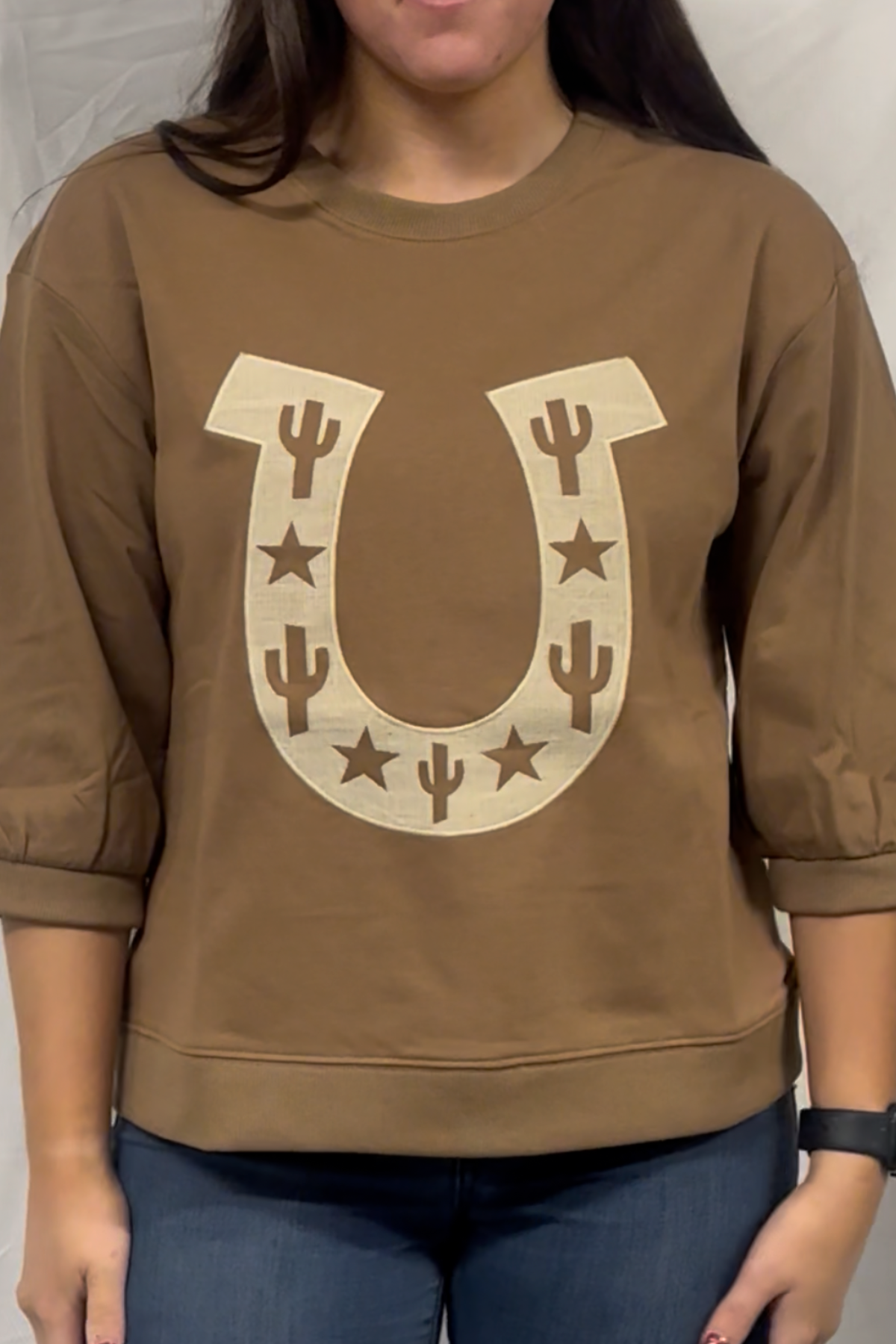 Western Horseshoe Embroidered Casual Top