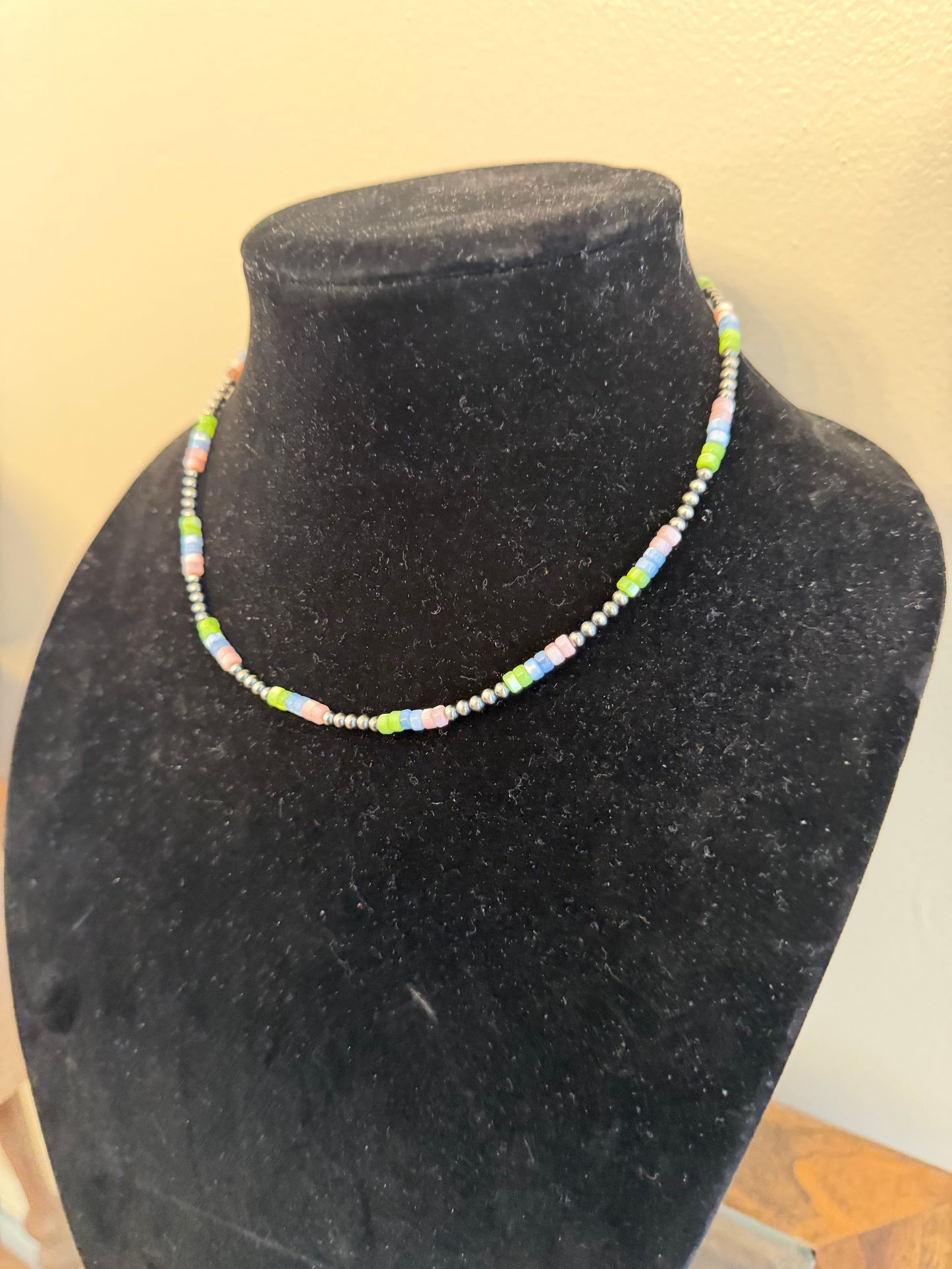 3-4mm pearl multi color mother of pearl necklace