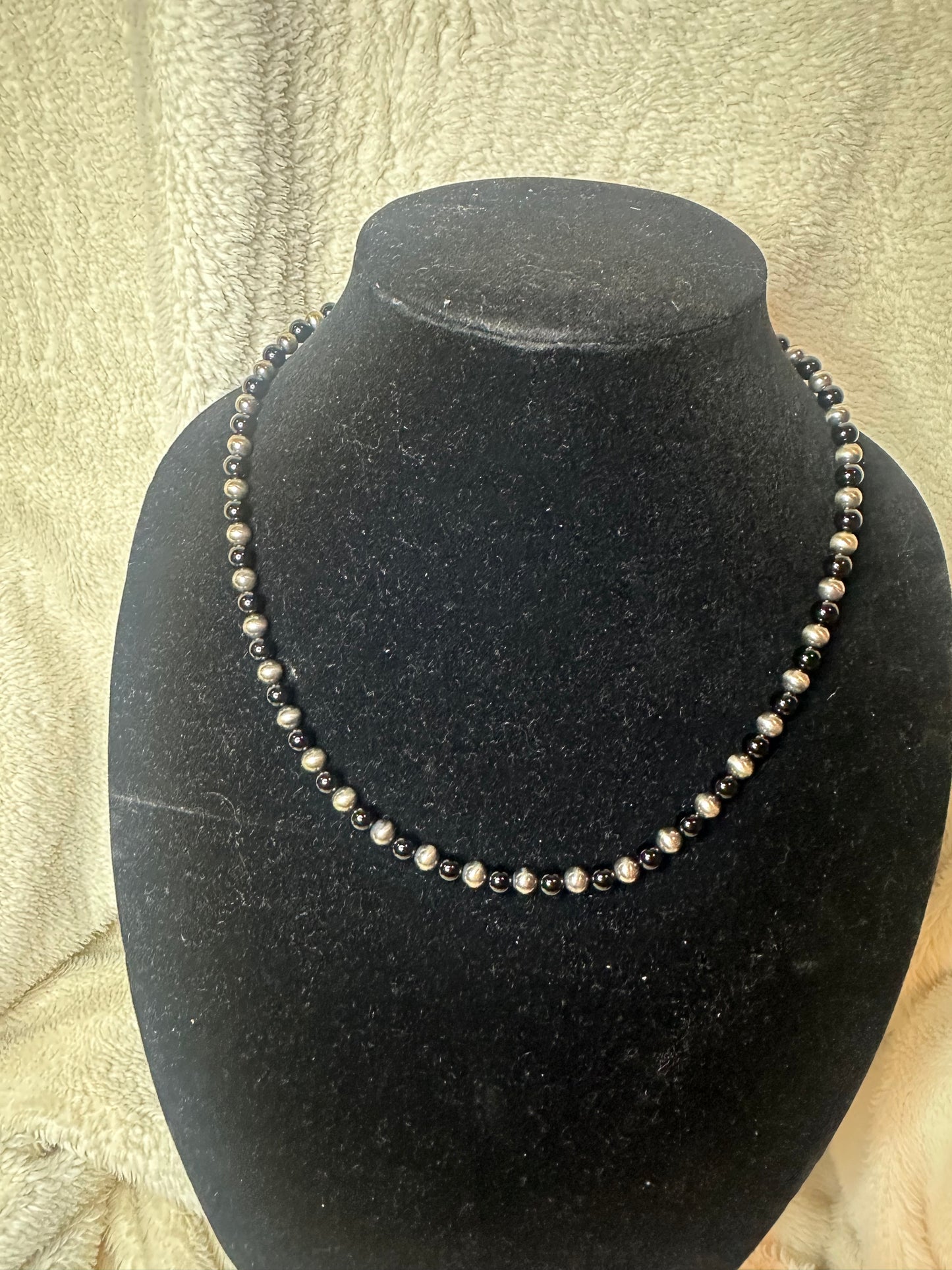6mm sterling- black onyx necklace