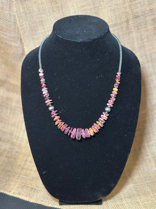 22 Inch graduated deep purple spiny and sterling silver pearls