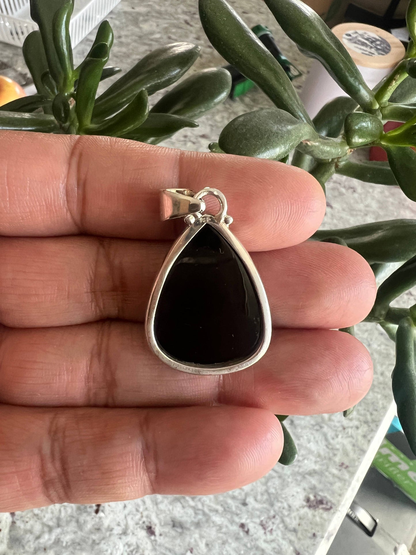 Black Onyx 925 sterling silver pendant, Handmade