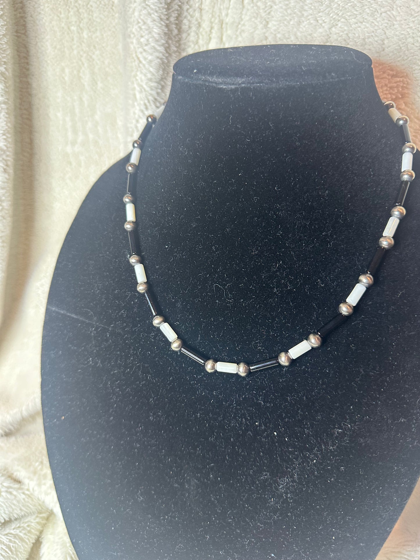 4mm pearls +  black onyx + freshwater pearl tube