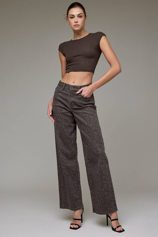 Brown Cheetah Stretch Low Rise Dad Jean