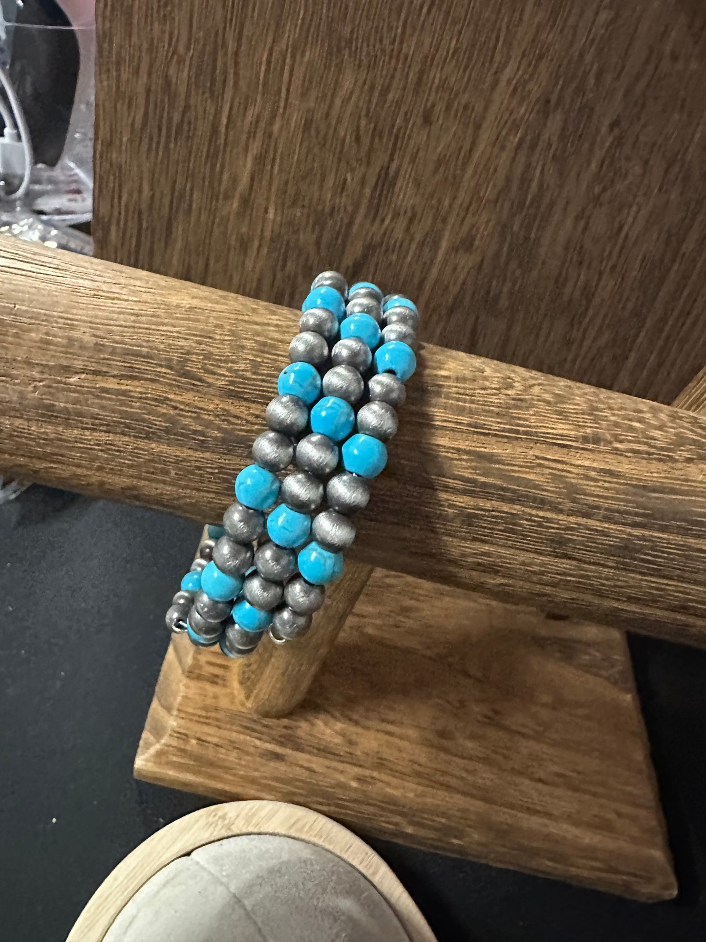 Turquoise Navajo Style Pearl Infinity Bracelet