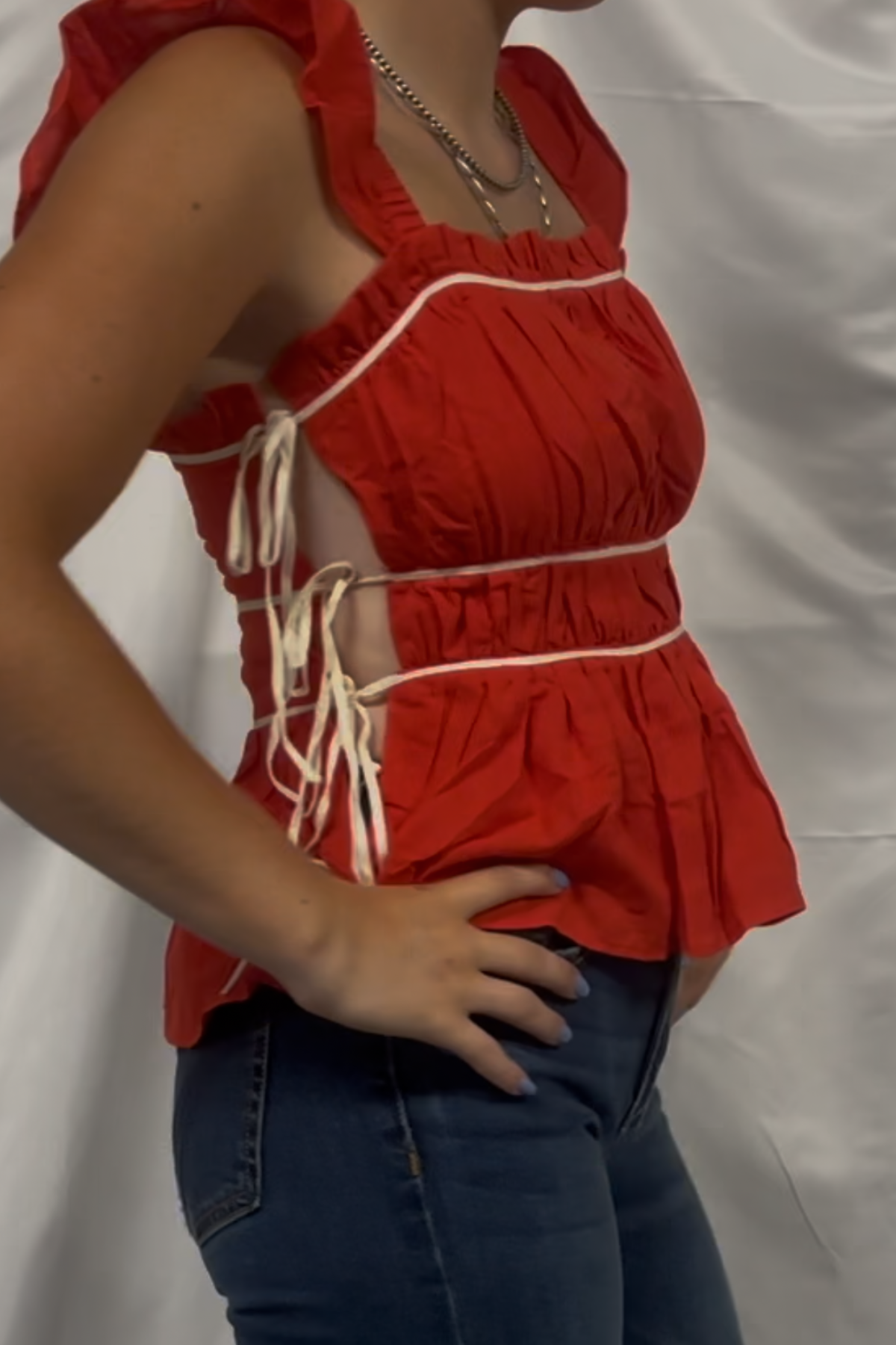 Ruched Detail Ruffled Straps Top