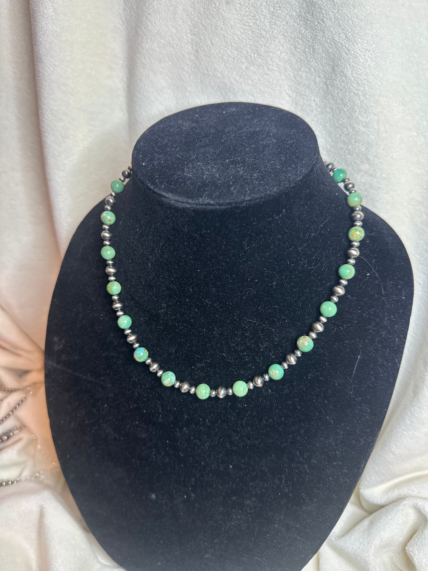 graduated sterling x green turquoise necklace