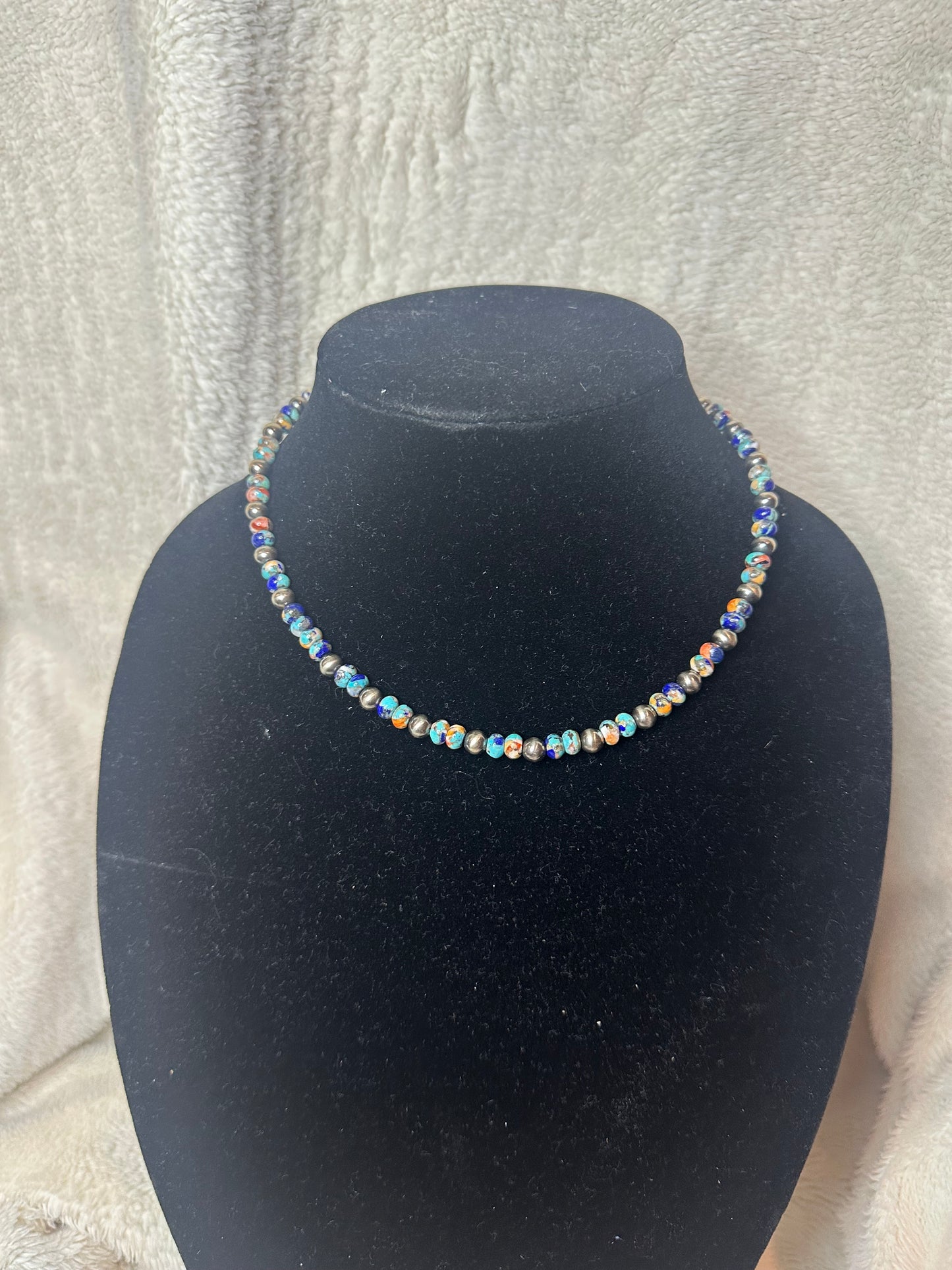 6mm + turquoise spiny oyster necklace