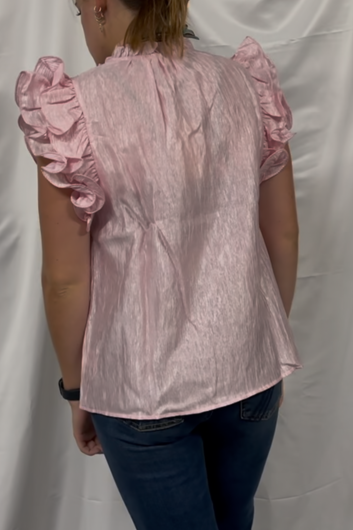 Ruffle Accent Crinkle Top