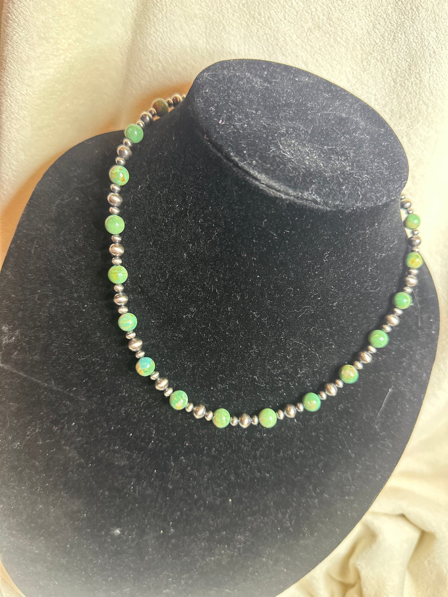 graduated sterling x green turquoise necklace