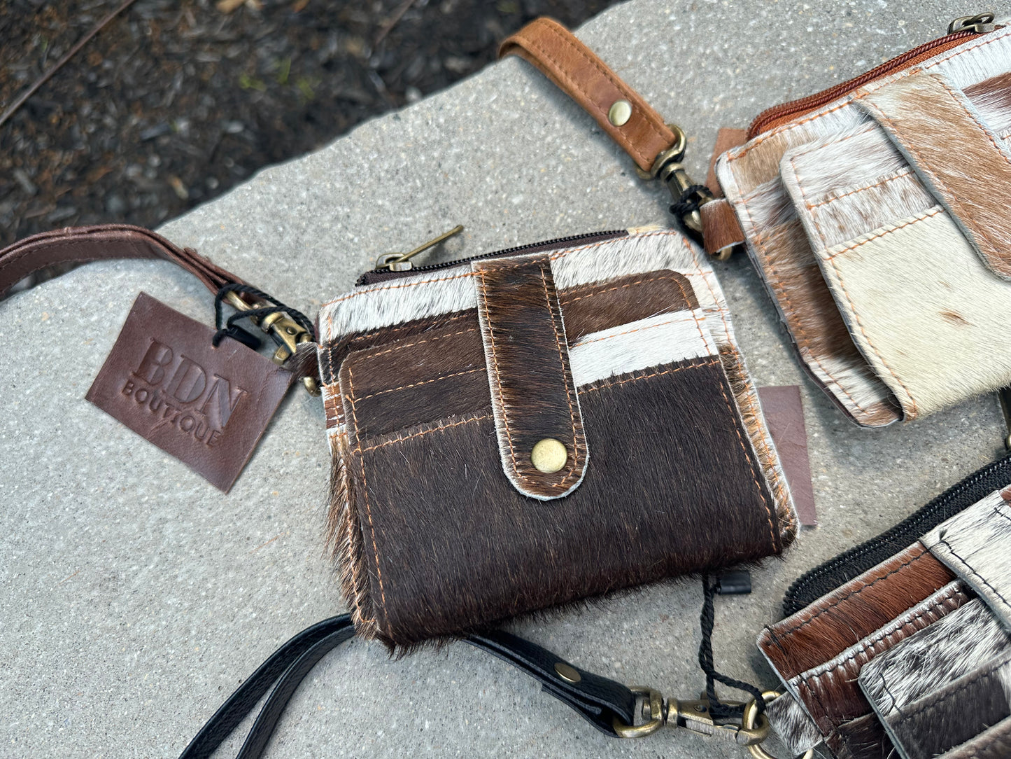 Cowhide Leather Credit Card Holder With Wristlet Zipper Coin Purses *3styles