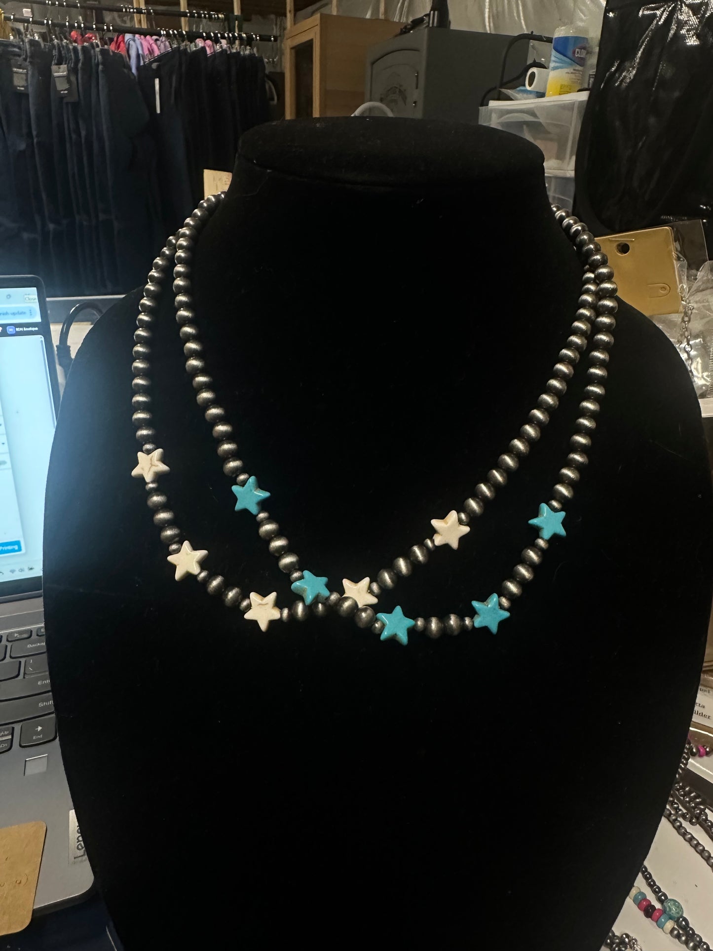 Navajo Style Pearl star necklace