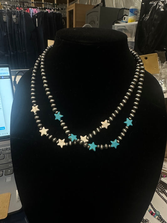 Navajo Style Pearl star necklace