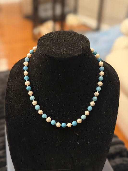 Larimar x freshwater pearl necklace