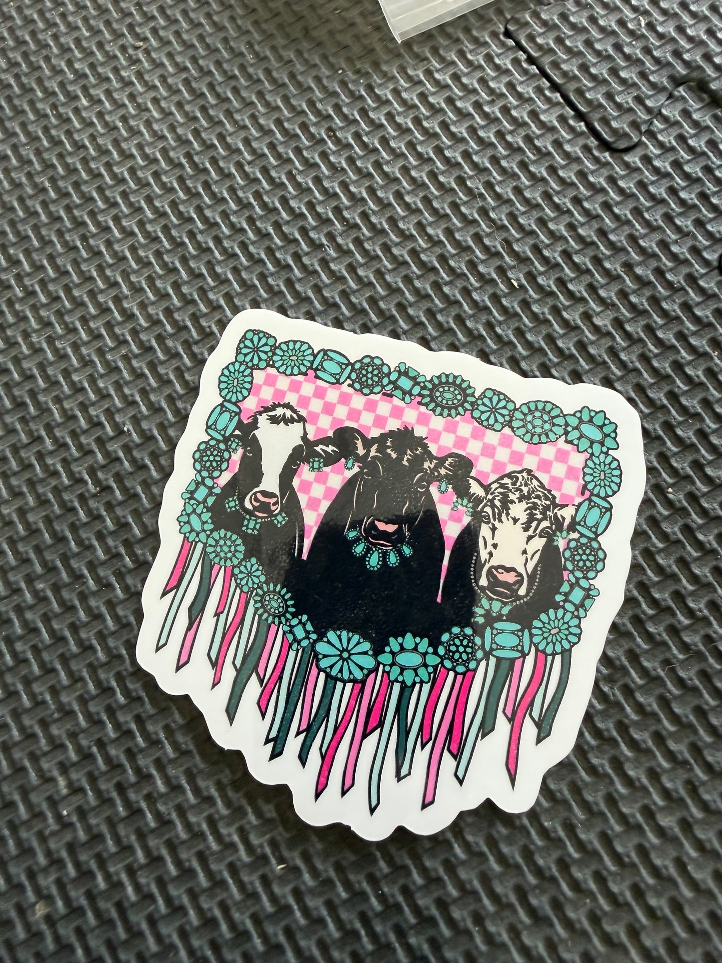 turquoise framed cow - livestock die cut sticker