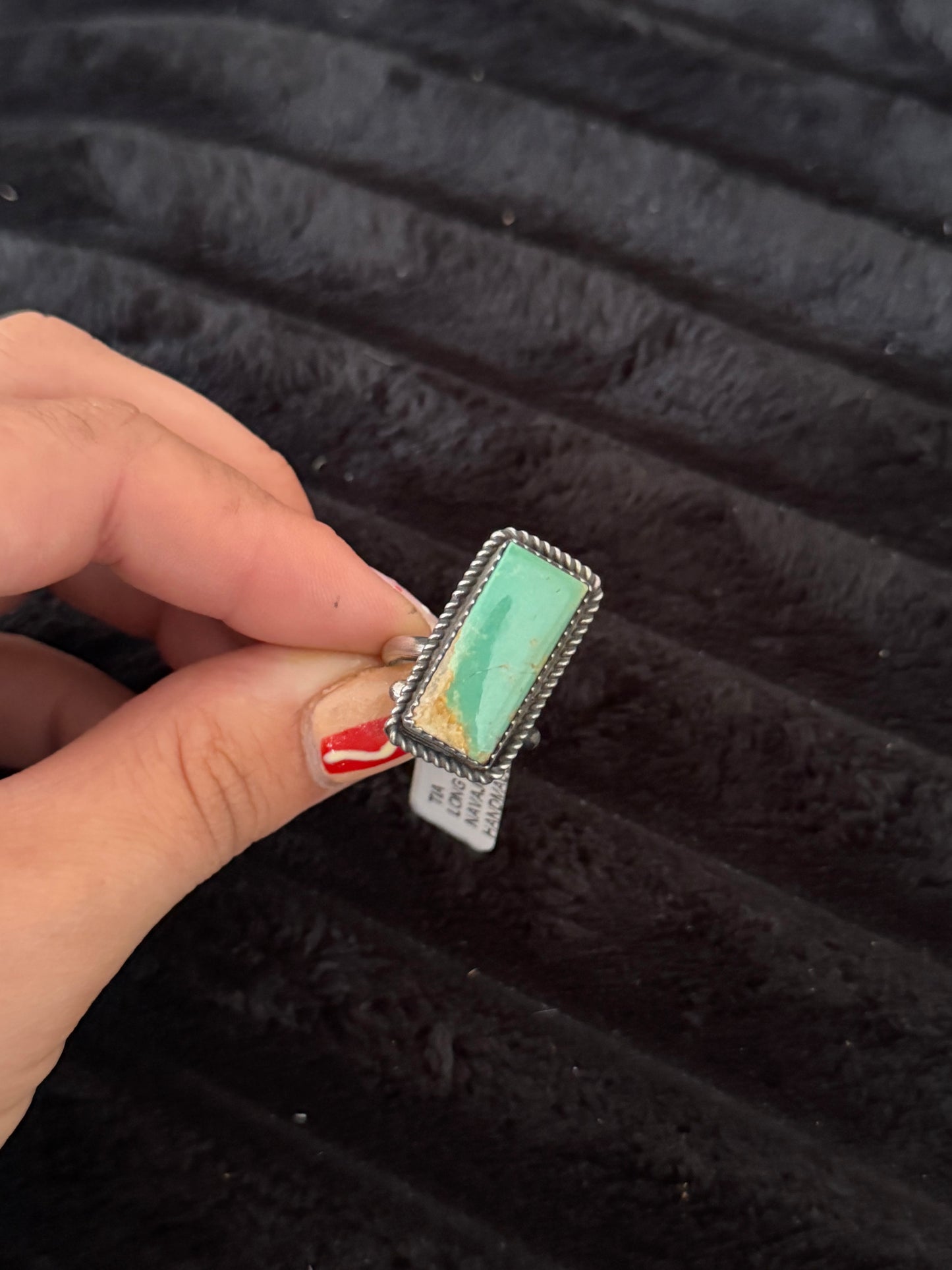 Navajo Handmade Kingman Turquoise Adjustable Ring - Tia Long