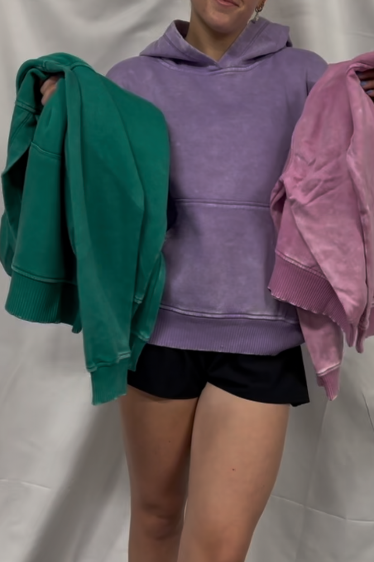 Fleece acid wash kangaroo pocket hoodie