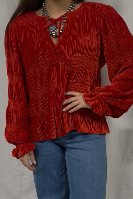 VELVET BOW TIED TOP WITH NECK DROP