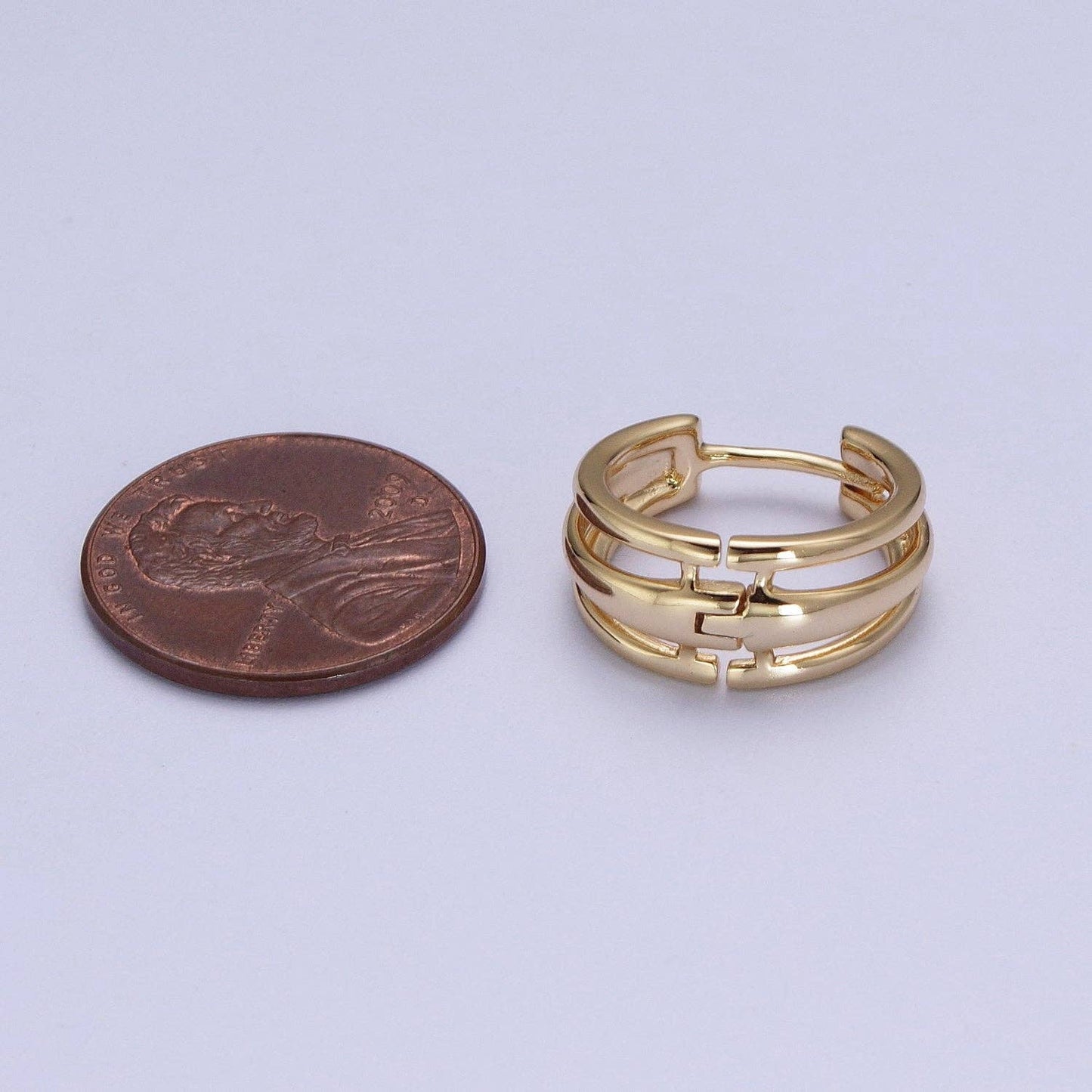 Minimalist Triple Bar Gold Huggie Hoop Geometric Earrings | Y009