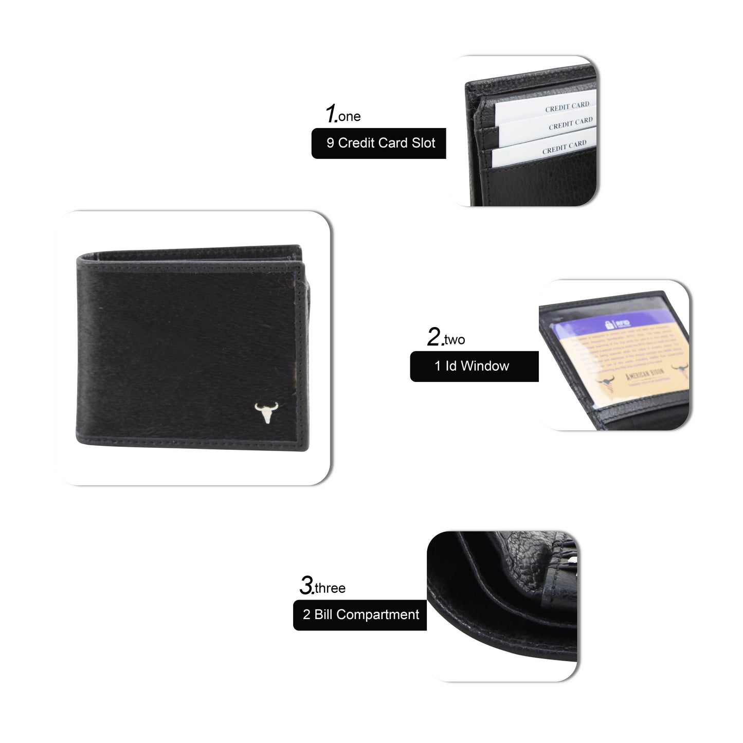 Hair On Hide Men's Wallet In Black AB W01 Black