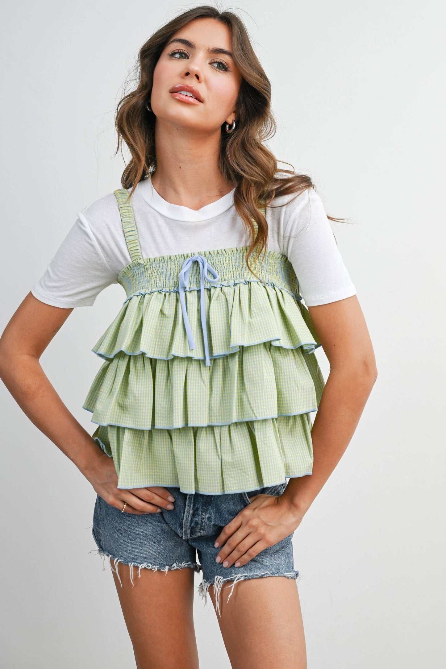 Ruffled Checkered Cami - BMT8395